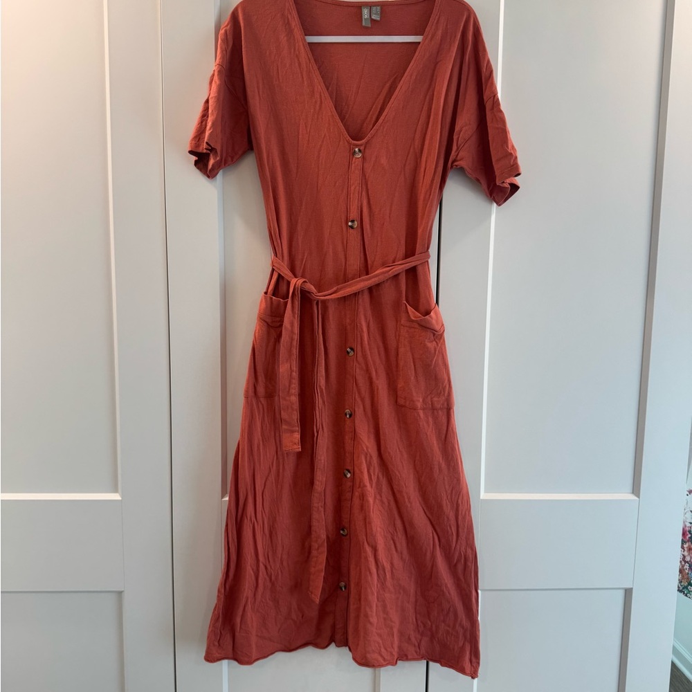 Elegant Rust Cotton Midi Dress